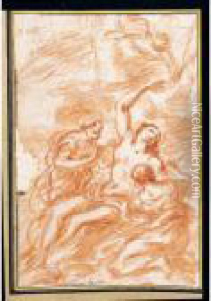 Santa Irene Che Cura San Sebastiano Oil Painting - Cirlce Of Filippo Lauri