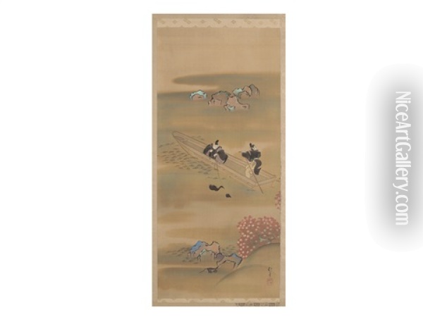 Cormorant Fishing Oil Painting - Sakai Hoitsu