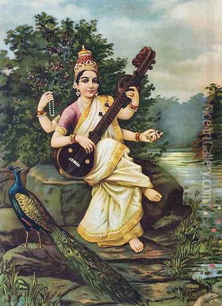 Goddess Saraswathi 2 Oil Painting - Raja Ravi Varma