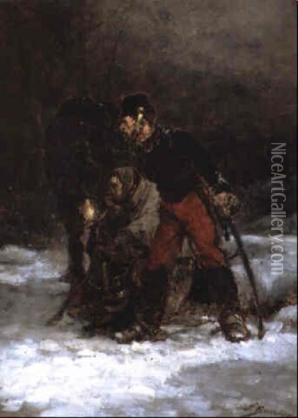 Scene De La Guerre De 1870 Oil Painting - Wilfrid Constant Beauquesne