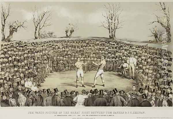 The Great Fight Between Tom Sayers and J.C. Heenen at Farnborough, 17th April 1860, engraved by Wolmoth & Lopez Oil Painting - James Ward
