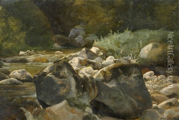 Steiniges Flussbett Oil Painting - Robert Eberle