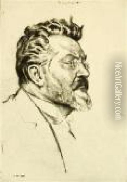 A Portrait Of Max Slevogt Oil Painting - Emil Orlik