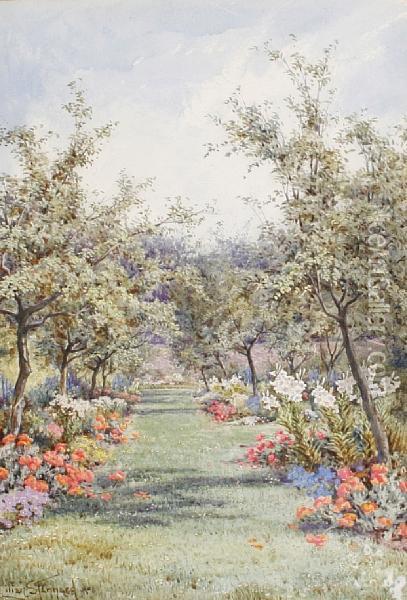 A Garden At Queens College Cambridge Oil Painting - Lilian Stannard