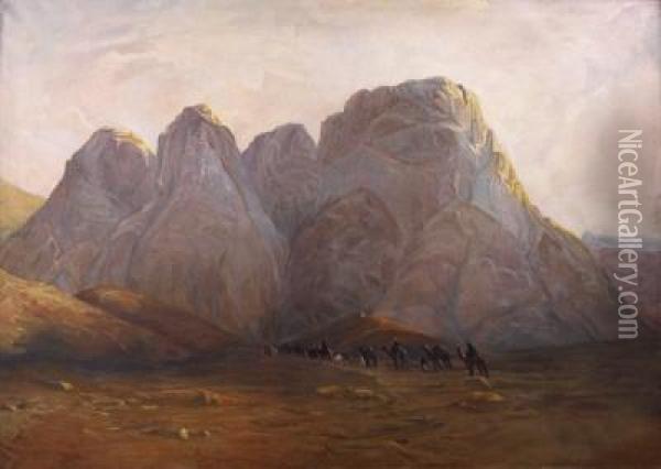 Karawane Vor Gebirgsmassiv Oil Painting - Albert Richter