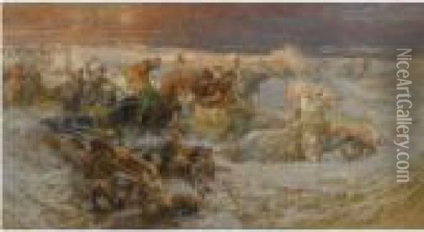 Pharaoh And His Army Engulfed By The Red Sea Oil Painting - Frederick Arthur Bridgman