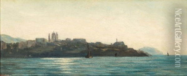 Kustenlandschaft Bei Genua Oil Painting - Auguste Henry Berthoud