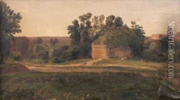Chemin A Versailles Avec Le Chateau Dans Le Fond Oil Painting - Romain Etienne Gabriel Prieur