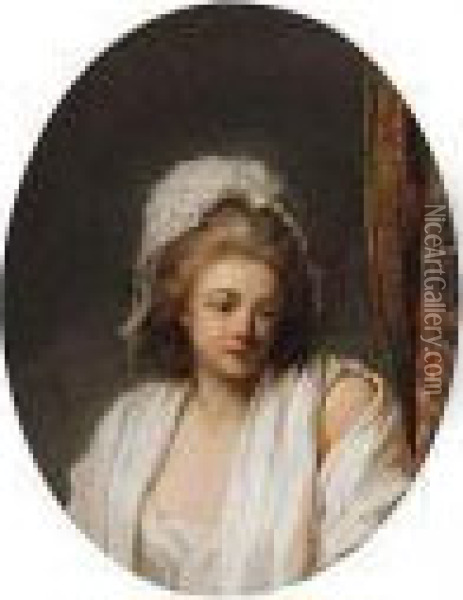 Portrait Of A Woman, Half-length, Wearing A White Muslin Gown Oil Painting - Henri Pierre Danloux