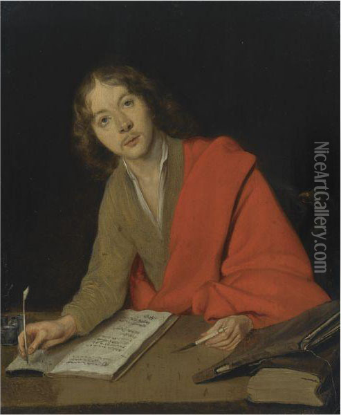 Saint John The Evangelist Writing At A Table Oil Painting - Gerard Terborch