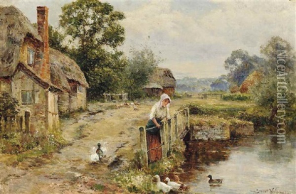 Feeding The Ducks Oil Painting - Ernest Walbourn