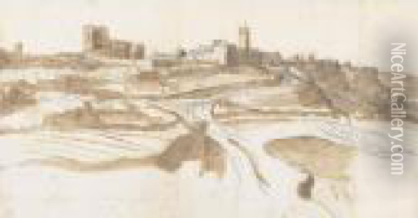 A View Of An Italian City On A Hill Oil Painting - Gaspard Dughet Poussin