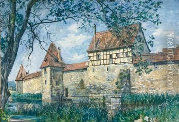 Die Weisenburger Stadtmauer Am Seeweiher. Oil Painting - Theodor Alt