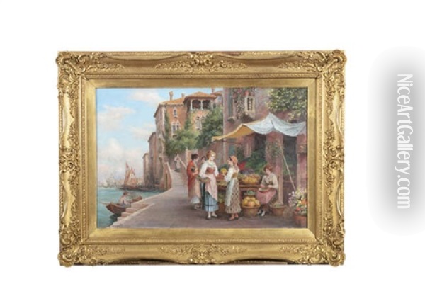 Venetian Flower And Fruit Sellers Oil Painting - Arthur Trevor Haddon
