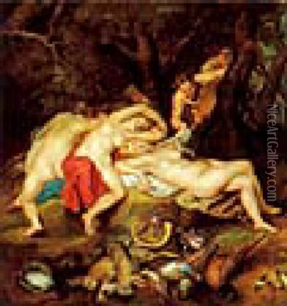Diana Und Ihre Nymphen, Von Satyrn Belauscht Oil Painting - Jan Boeckhorst