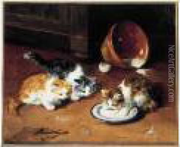Chatons Oil Painting - Alphonse de Neuville