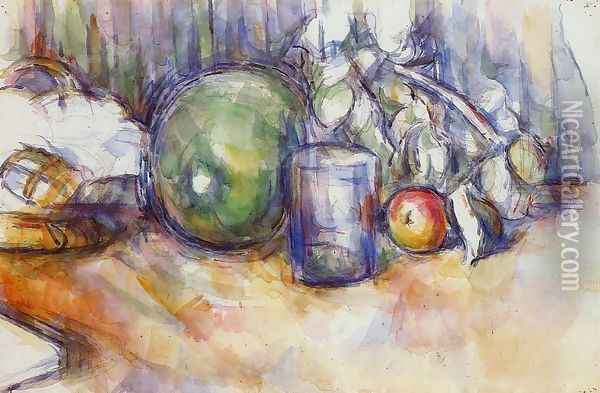Still Melon With Green Melon Oil Painting - Paul Cezanne