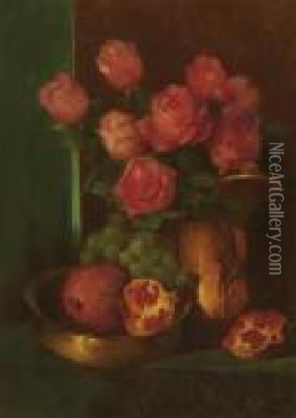 Roses And Copper Urn Oil Painting - Emil Carlsen