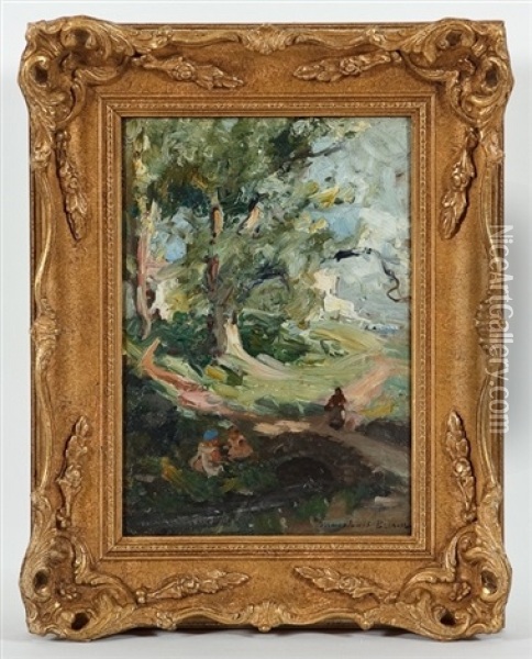Children Playing On The Mill Road Oil Painting - William Marshall Brown