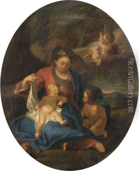 Vierge A L'enfant Avec Saint Jean Baptiste Oil Painting - Pierre Dulin