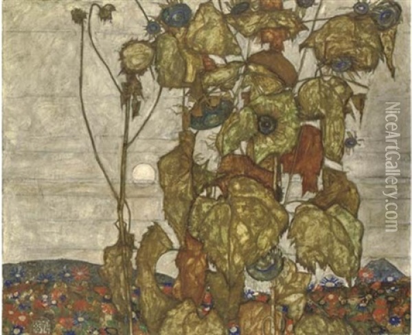 Herbstsonne Oil Painting - Egon Schiele