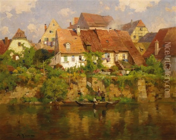 Dorf Am Fluss Oil Painting - Adolf Gustav Thamm