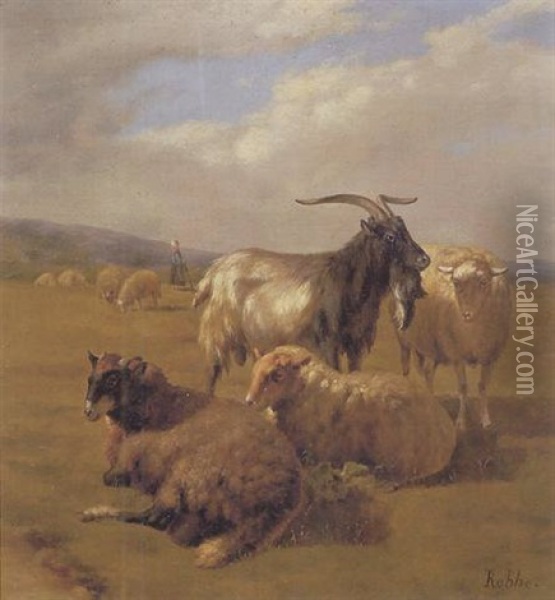Bouc Et Moutons Dans Un Paysage Oil Painting - Louis Robbe