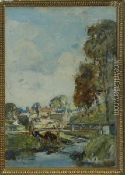 Footbridge Before Houses Oil Painting - Mason Hunter