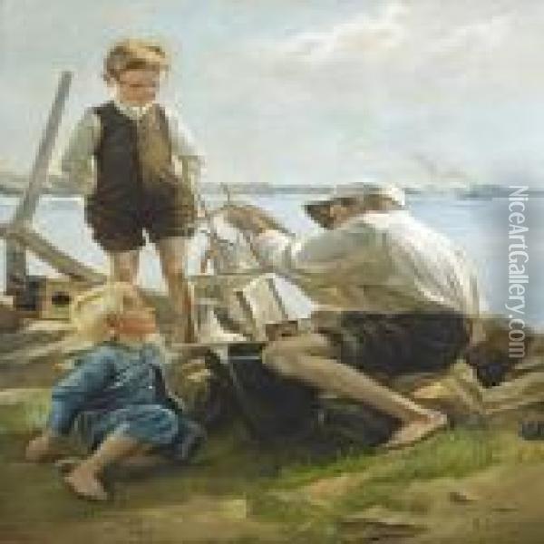 Boys At Thebeach Oil Painting - Albert Edelfelt