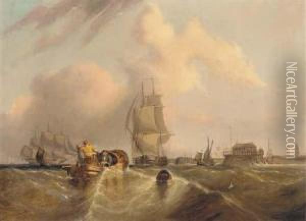 Shipping Off Calais Oil Painting - F. Overton
