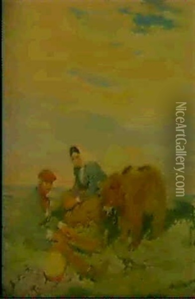 George, Edith And The Bear Oil Painting - Sir William Orpen