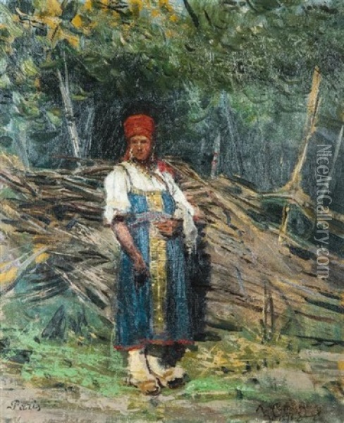 Paysanne Russe A L'oree Du Bois Oil Painting - Konstantin Apollonovich Savitsky