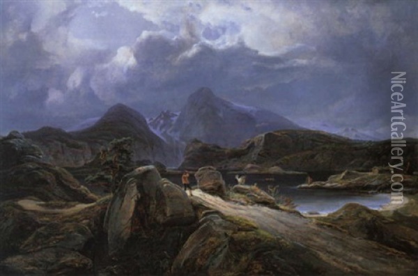 Norwegische Fjordlandschaft Oil Painting - Franz Wilhelm Schiertz