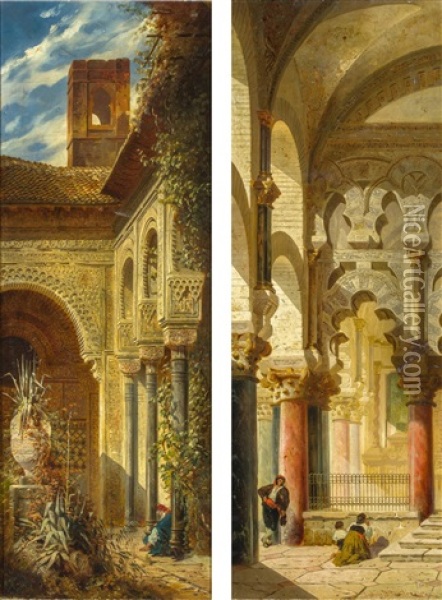 Arkadenbogen In Der Alhambra Oil Painting - Ludwig Dittweiler