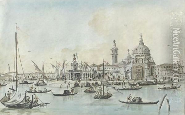 View Of Santa Maria Della Salute And The Dogana, Venice Oil Painting - Giacomo Guardi