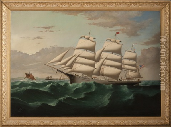 The American Clipper Ship Kendrick Fish Approaching Fastnet Rock Oil Painting - Charles J. Waldron