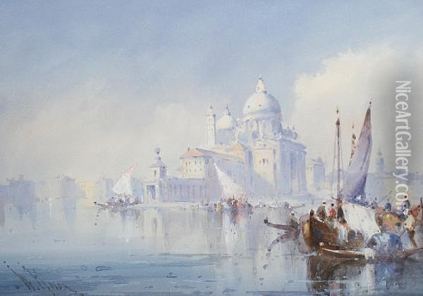 On The Lagoon With St Mark's Square In The Distance; And Santa Maria Della Salute Oil Painting - William Knox