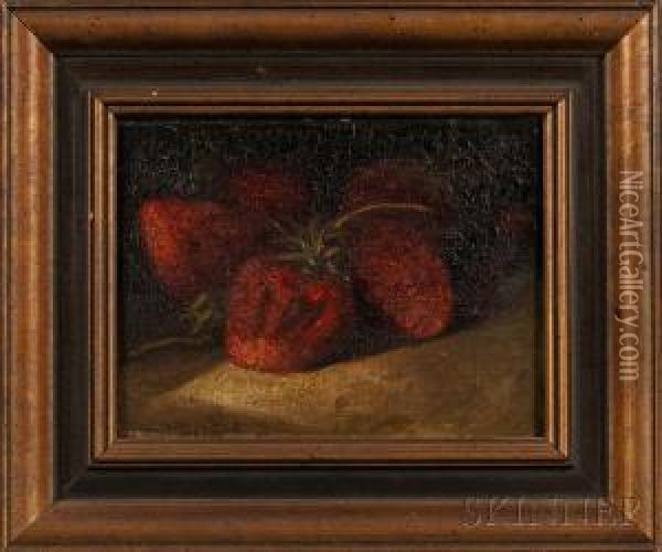 Still Life With Strawberries Oil Painting - George William Whitaker