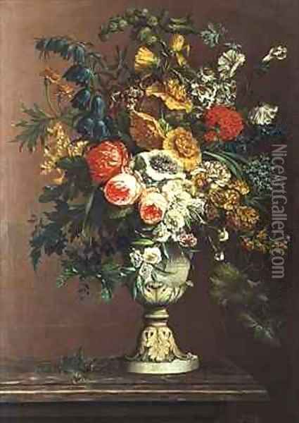Still Life of Flowers in a Classical Vase Oil Painting - J. Buiterveld