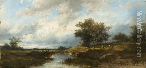 Flusslandschaft Mit Personen Oil Painting - Remigius Adrianus van Haanen