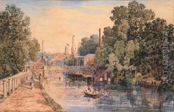 Ransom's Timber Yard On The Wensum Looking Towards Foundry Bridge, Norwich Oil Painting - John Joseph Cotman