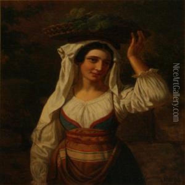 An Italian Woman With A Fruit Basket Oil Painting - Frederik Ludwig Storch