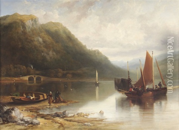 Fishing Boats, Loch Fyne Oil Painting - Edmund Thornton Crawford