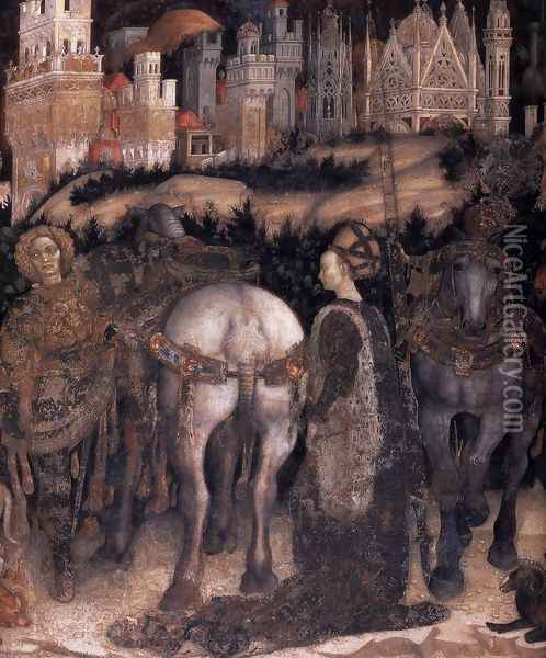 Saint George and the Princess of Trebizond (detail-1) 1436-38 Oil Painting - Antonio Pisano (Pisanello)