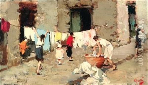 The Washerwomen Oil Painting - Vincenzo Irolli