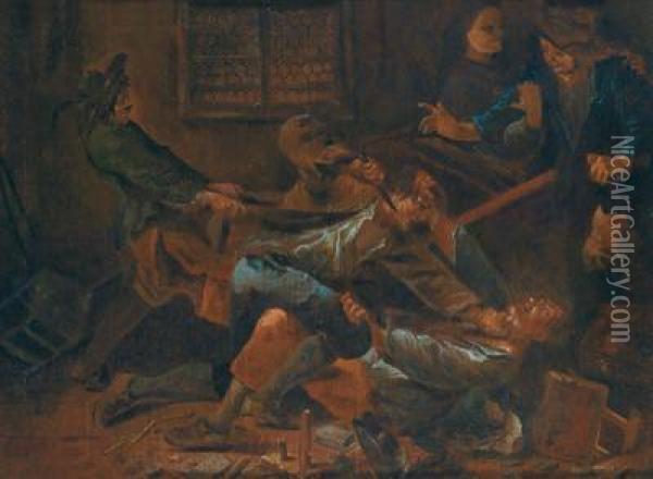 Tumulto In Un'osteria Oil Painting - Egbert Jaspersz. van, the Elder Heemskerck