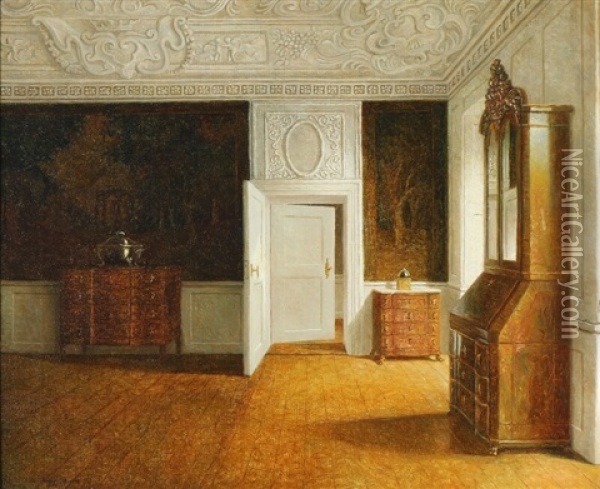 Interior From Clausholm Oil Painting - Christian Tilemann-Petersen