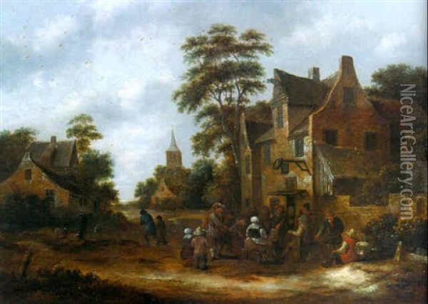 Boors With A Fortune Teller Outside A Village Inn Oil Painting - Nicolaes Molenaer