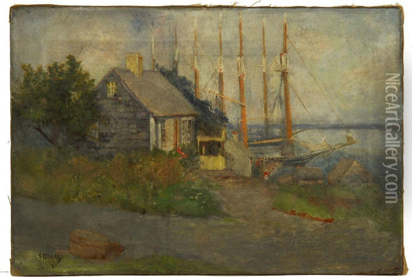 Coastal Scene With A Docked Ship Oil Painting - George Pearse Ennis