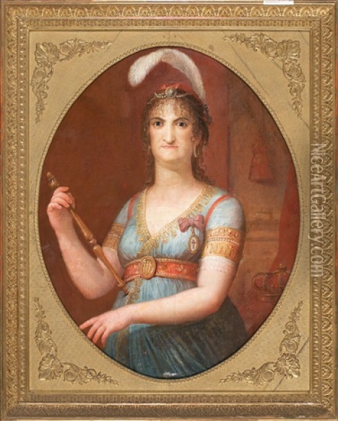 Retrato De La Reina Maria Luisa De Parma Oil Painting - Josep Bernat Flaugier